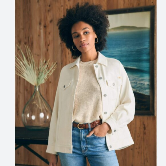 Faherty Stretch Terry Trucker Jacket Egret Cream Size Medium NWT - Picture 1 of 7